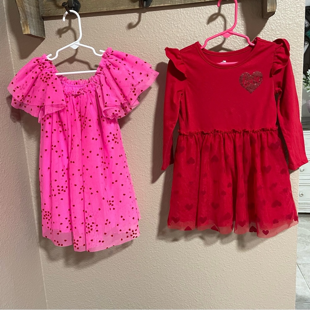 Pink and Red Girls' Dresses with Heart Details